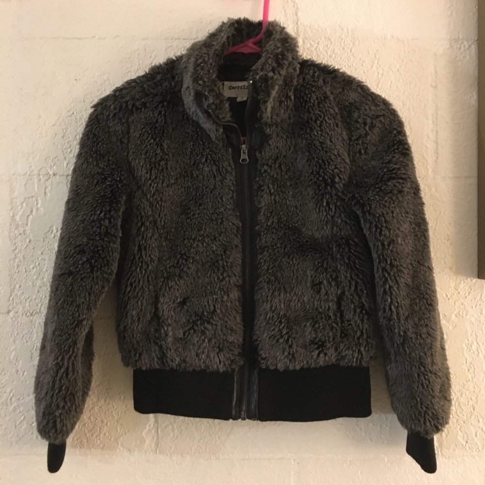 Girls Size M Coffeeshop Faux Fur Zippered Jacket